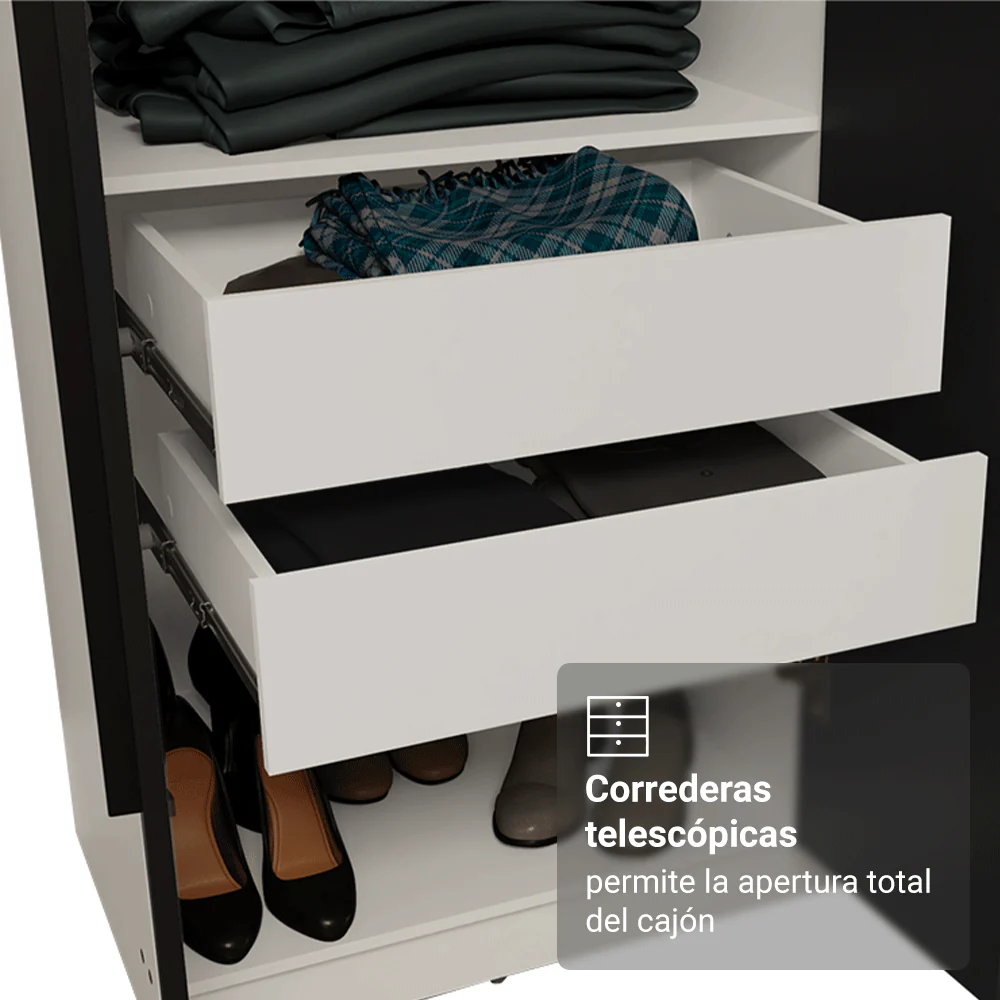 Placard Matrimonial 6 Puertas Batientes con Espejo Venus Blanco/Negro/Negro - Image 5