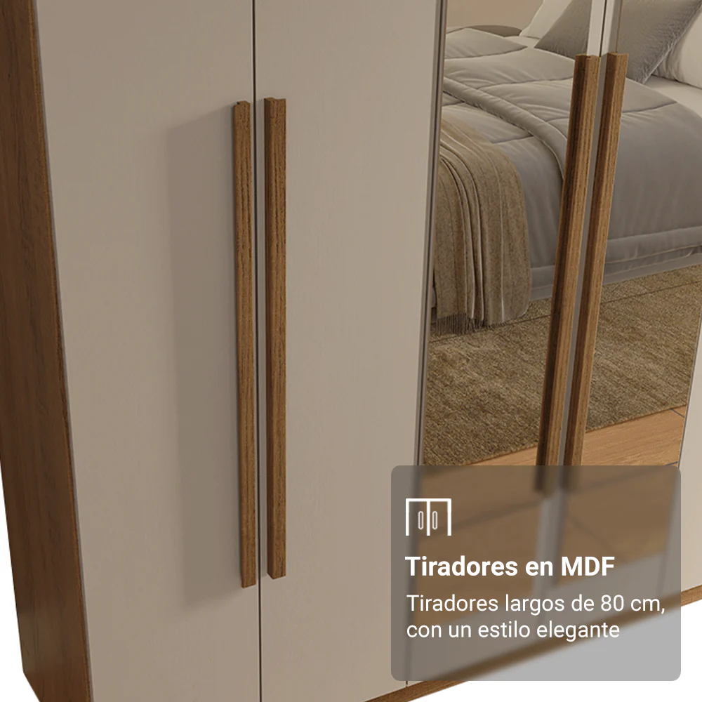 Placard Matrimonial 6 Puertas Batientes con Espejo Venus Marrón/Crema/Marrón - Image 6