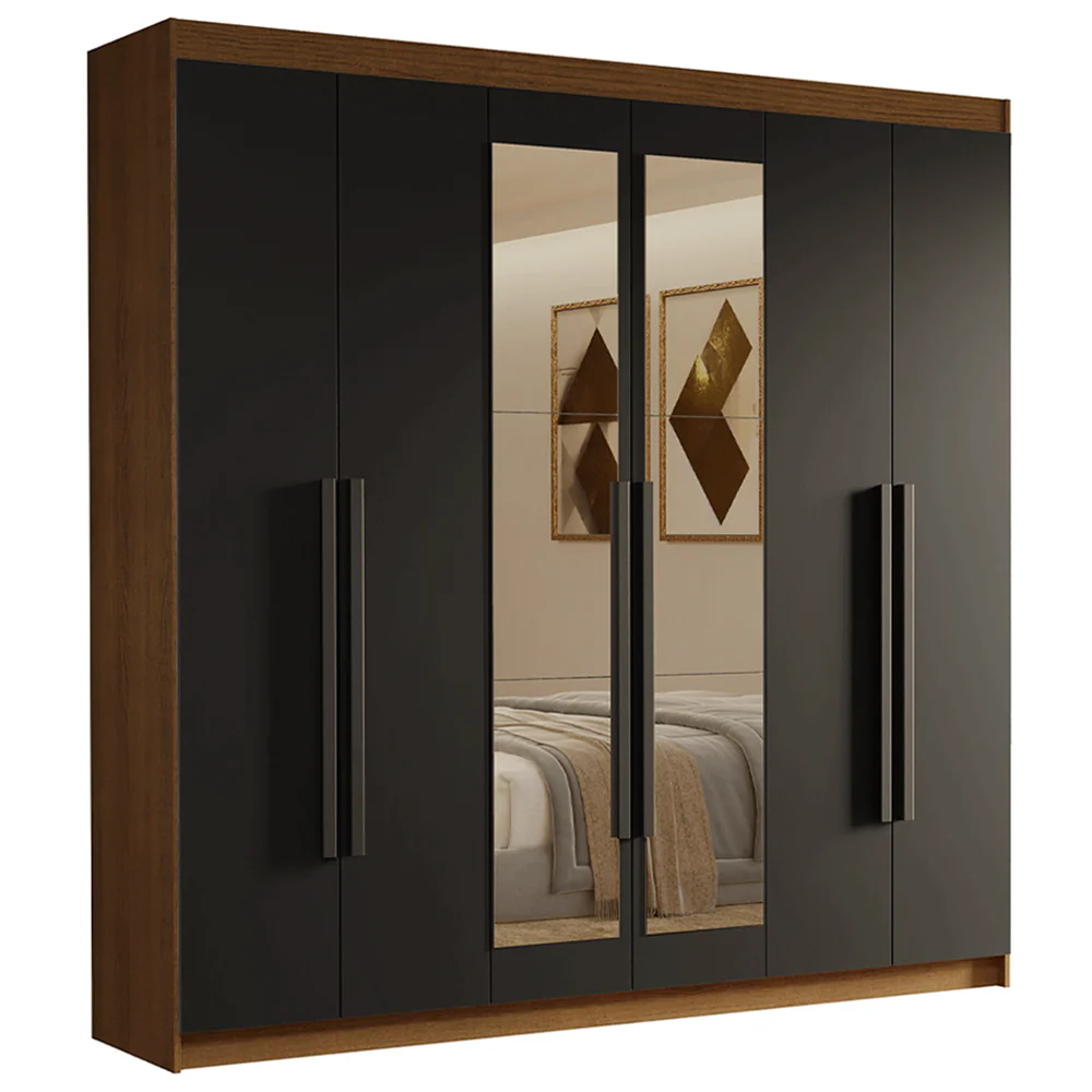 Placard Matrimonial 6 Puertas Batientes con Espejo Venus Marrón/Negro/Negro - Image 3