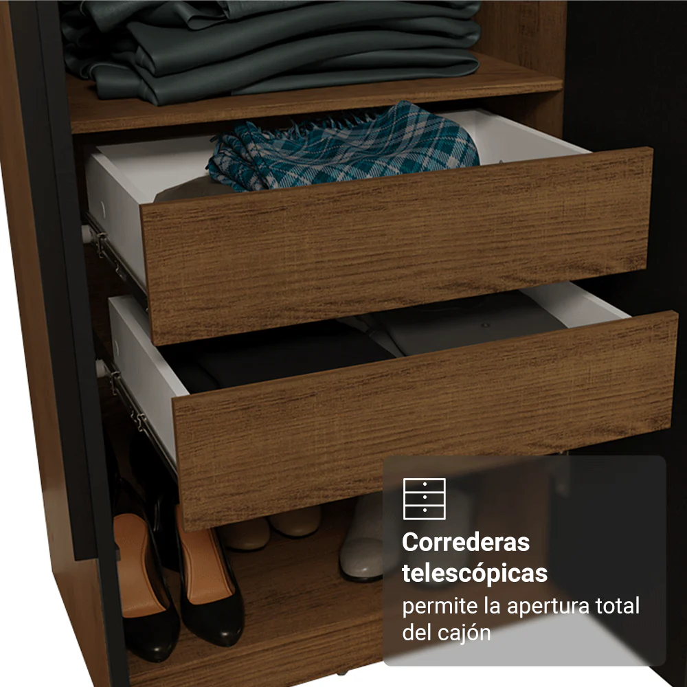 Placard Matrimonial 6 Puertas Batientes con Espejo Venus Marrón/Negro/Negro - Image 5