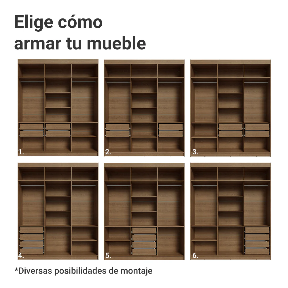 Placard Matrimonial 6 Puertas Batientes con Espejo Venus Marrón/Negro/Negro - Image 7