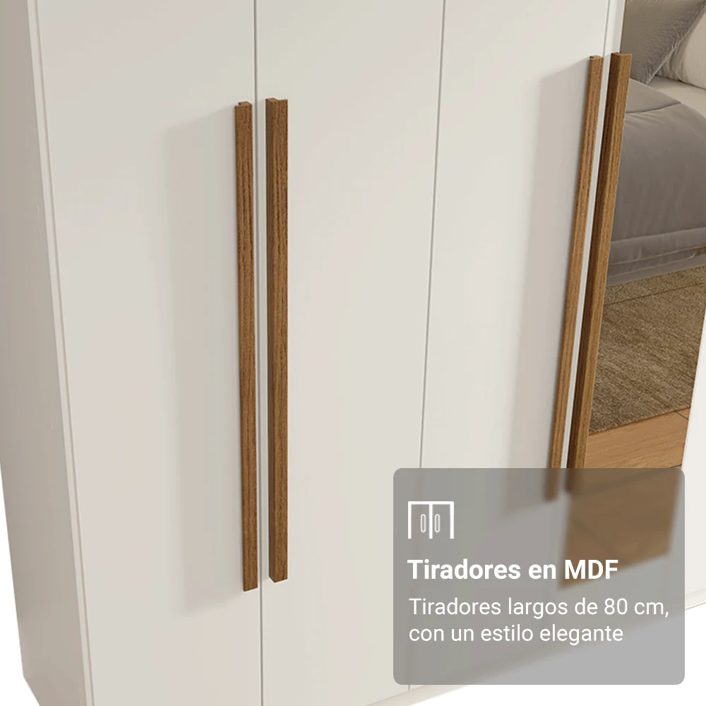 Placard Matrimonial 8 Puertas Batientes con Espejo Venus Blanco/Blanco/Marrón - Image 6