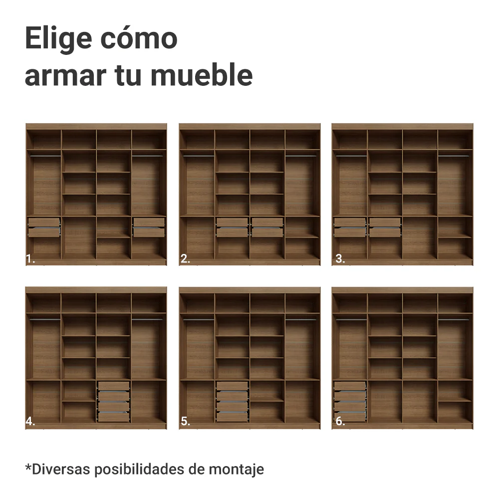Placard Matrimonial 8 Puertas Batientes con Espejo Venus Marrón/Negro/Negro - Image 7