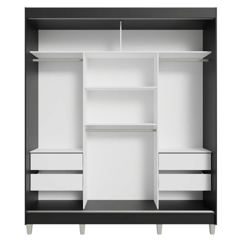 Placard Matrimonial con Patas 180 cm 3 Puertas con 3 Espejos Reno Negro/Gris - Image 8