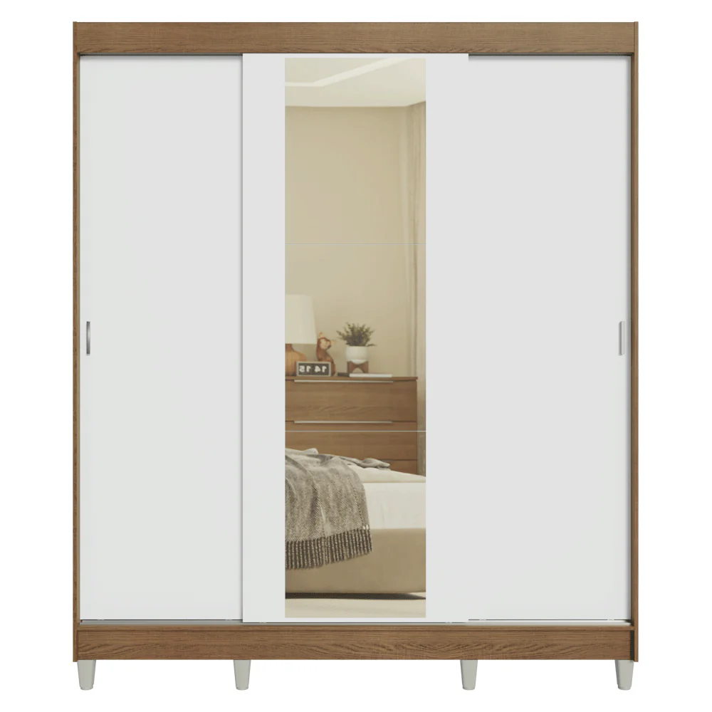 Placard Matrimonial con Patas 180 cm 3 Puertas con Espejo Reno Marrón/Blanco - Image 9