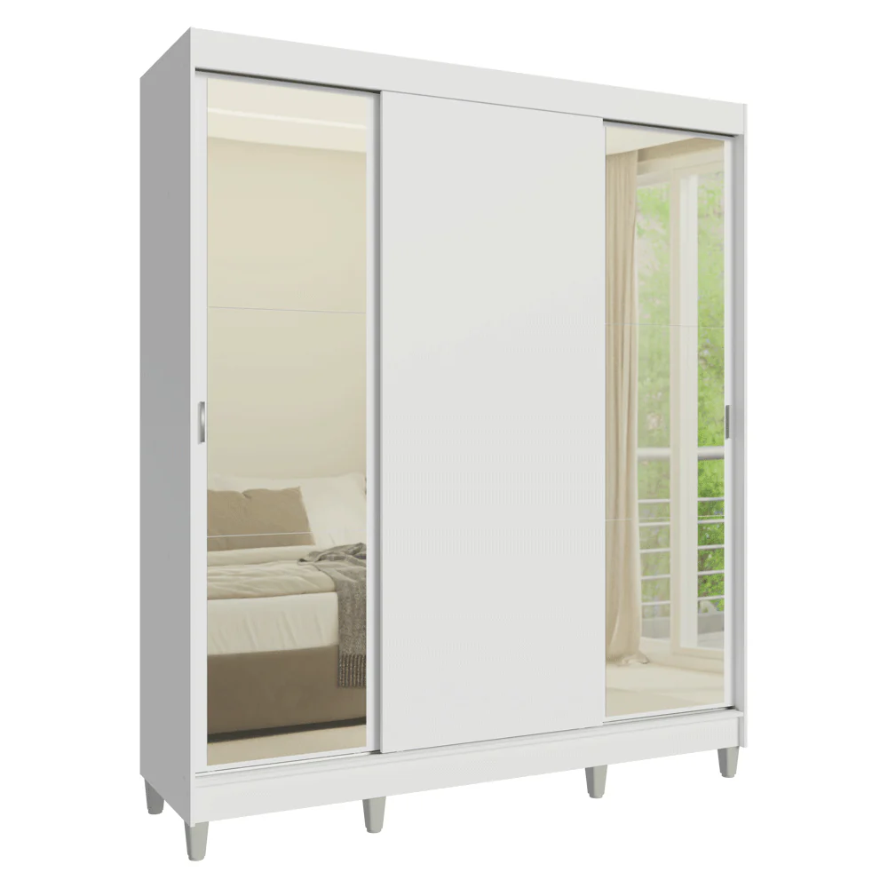 Placard Matrimonial con Patas 180 cm 3 Puertas con Espejos Reno Blanco - Image 10