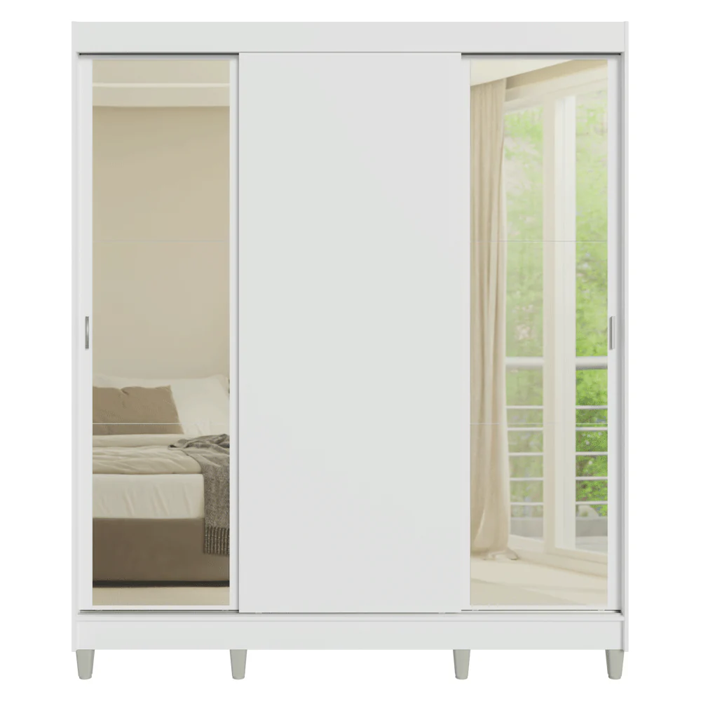 Placard Matrimonial con Patas 180 cm 3 Puertas con Espejos Reno Blanco - Image 9