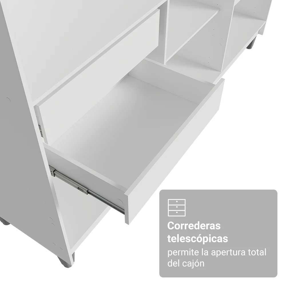 Placard Matrimonial con Patas 180 cm Sin Puertas 4 Cajones Venus Blanco - Image 6