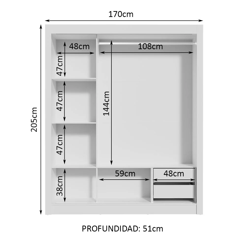 Placard Matrimonial Lyon 3 Puertas Corredizas con Espejo 2 Cajones Blanco - Image 4
