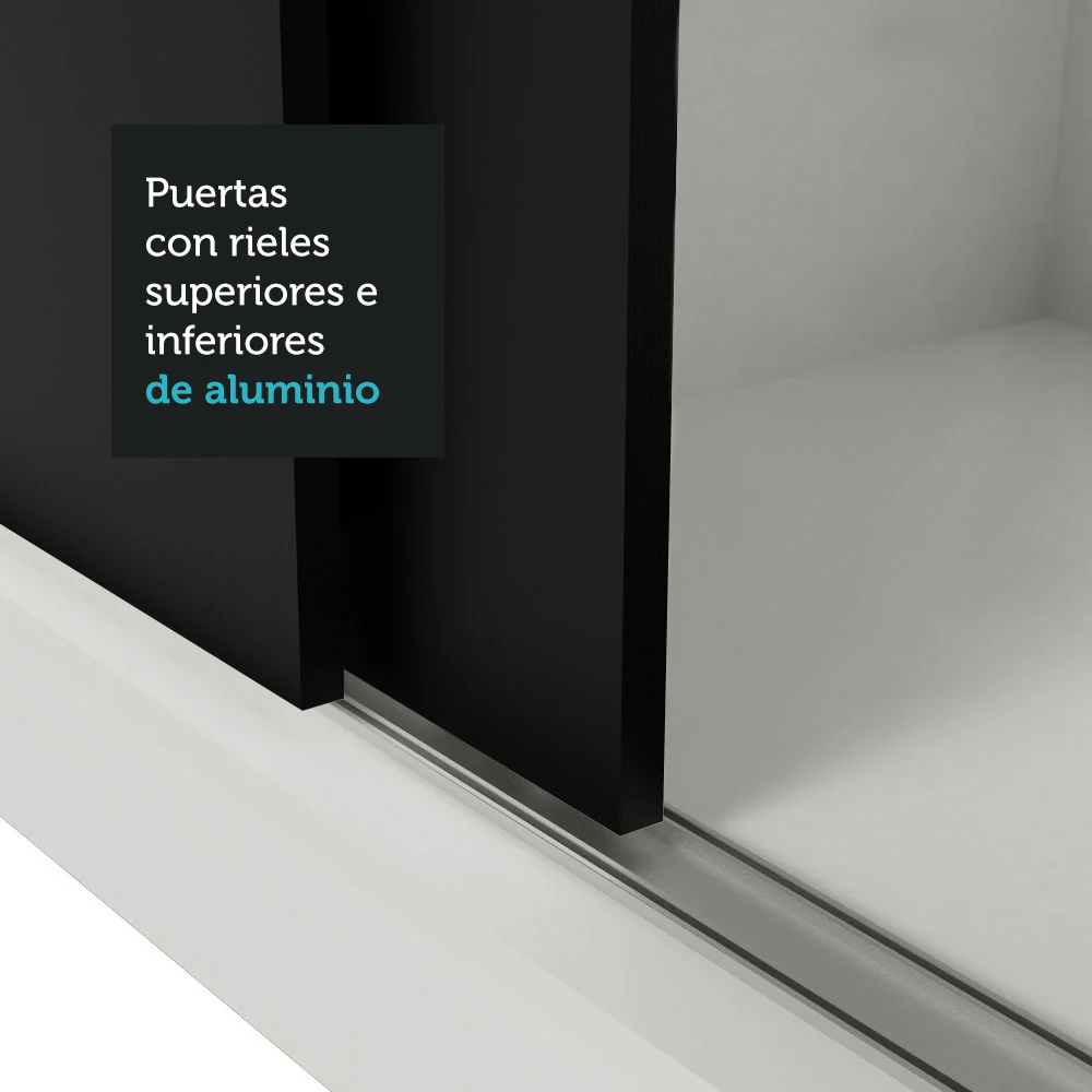 Placard Matrimonial Lyon 3 Puertas Corredizas con Espejo 2 Cajones Blanco/Negro - Image 9