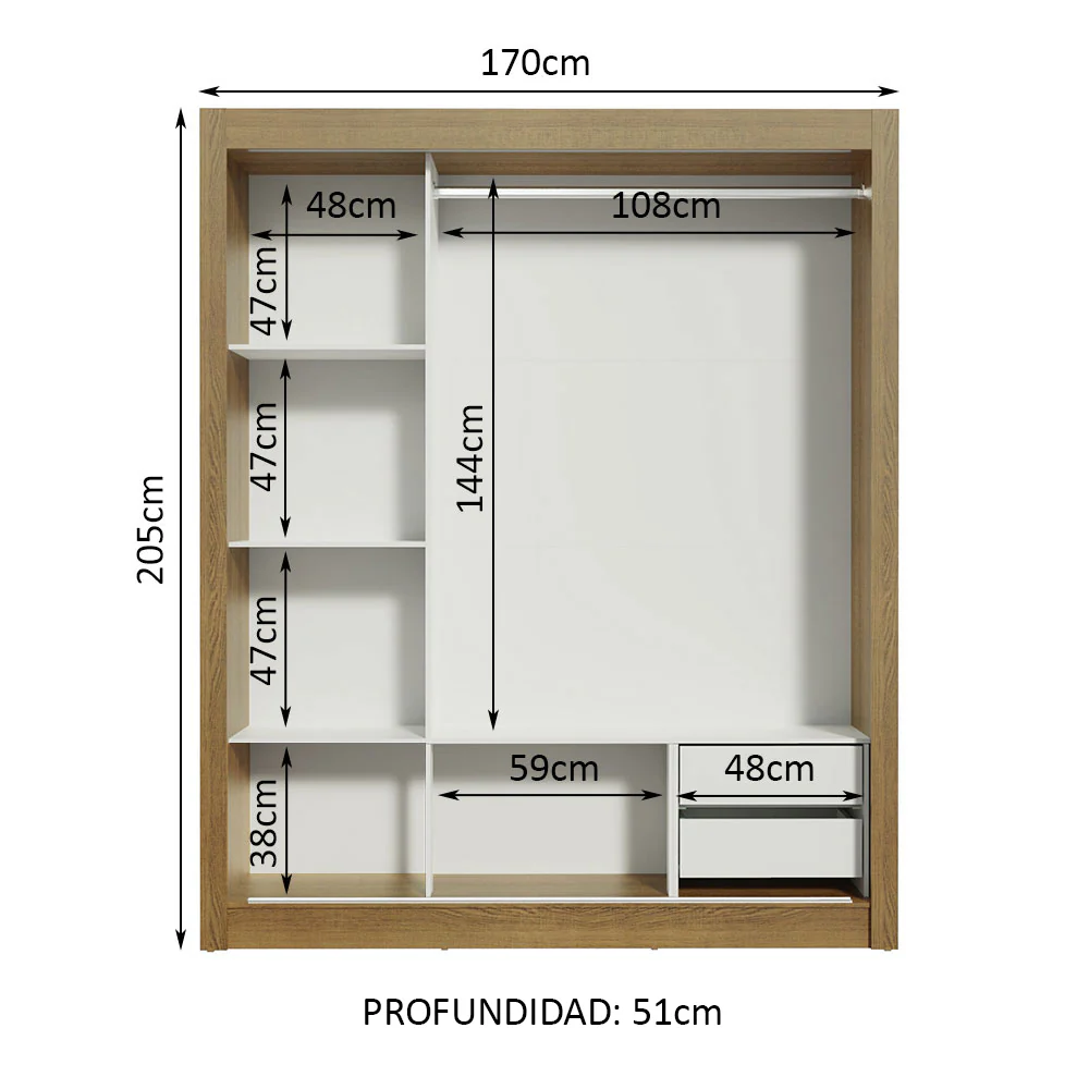 Placard Matrimonial Lyon 3 Puertas Corredizas con Espejo 2 Cajones Marrón - Image 4