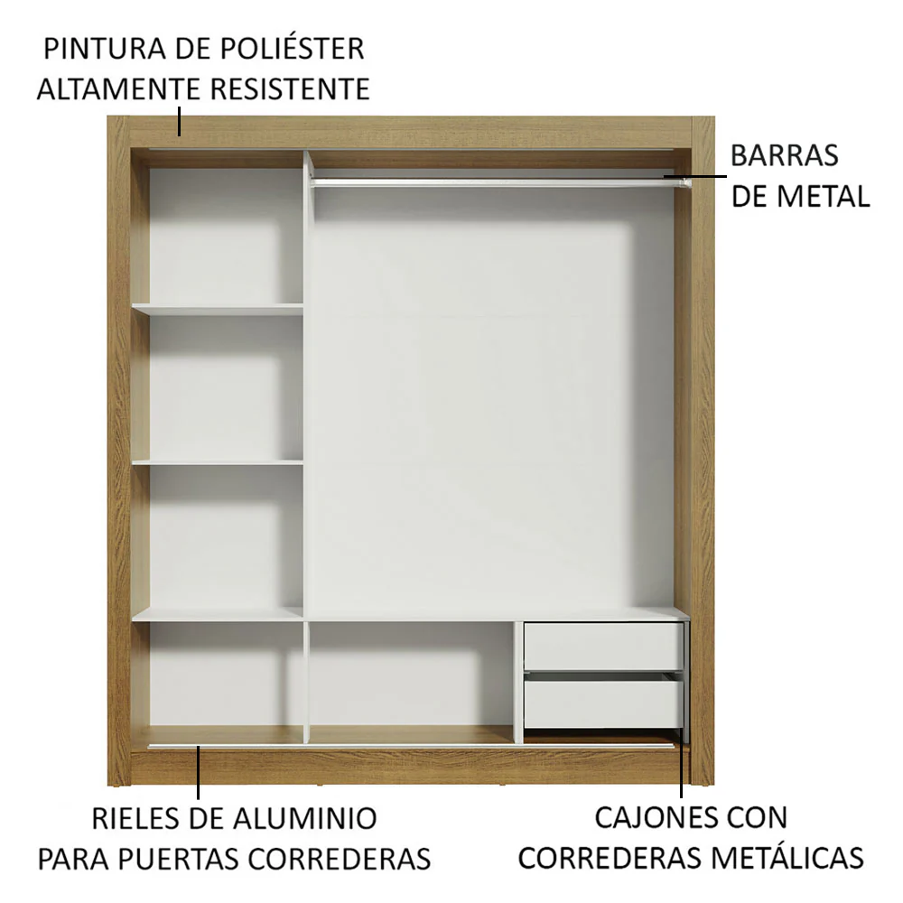 Placard Matrimonial Lyon 3 Puertas Corredizas con Espejo 2 Cajones Marrón - Image 6