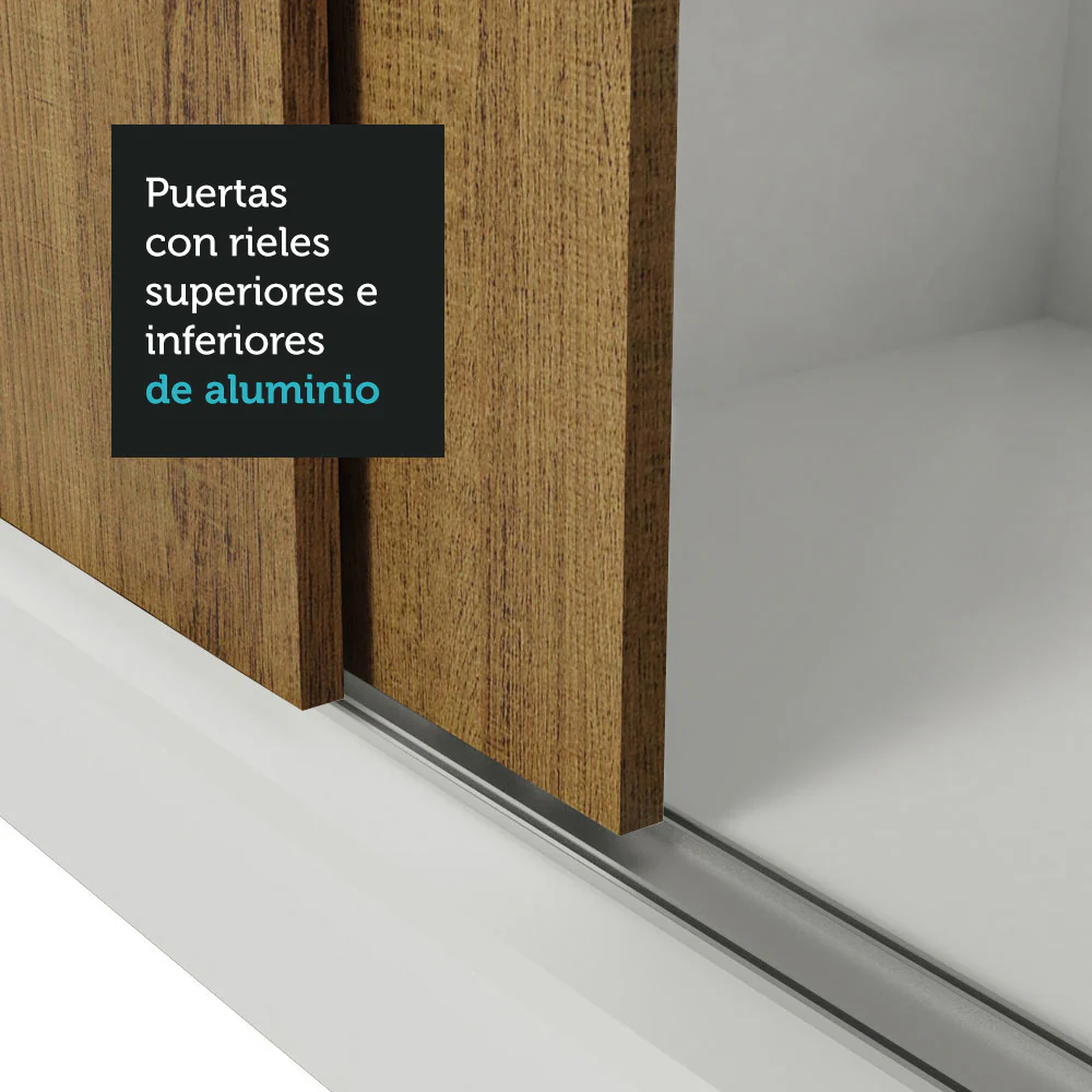 Placard Matrimonial Lyon 3 Puertas Corredizas con Espejos 2 Cajones con Patas Blanco/Marrón - Image 7