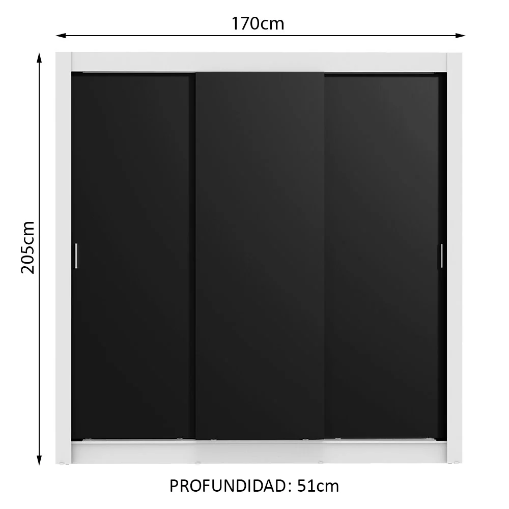 Placard Matrimonial Lyon Plus 3 Puertas Corredizas 4 Cajones Blanco/Negro - Image 2