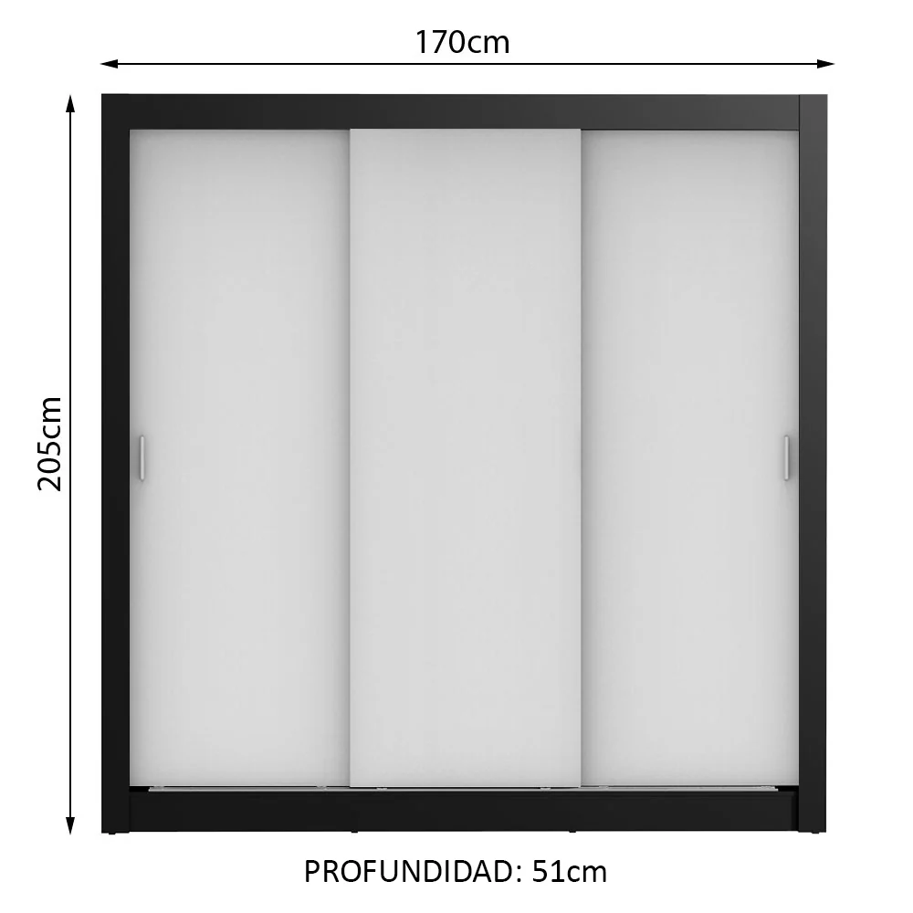 Placard Matrimonial Lyon Plus 3 Puertas Corredizas 4 Cajones Negro/Blanco - Image 2