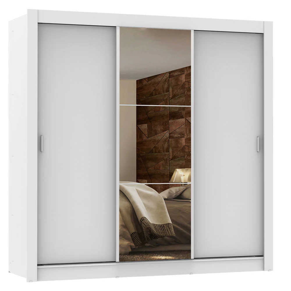 Placard Matrimonial Lyon Plus 3 Puertas Corredizas con Espejo 4 Cajones Blanco - Image 3