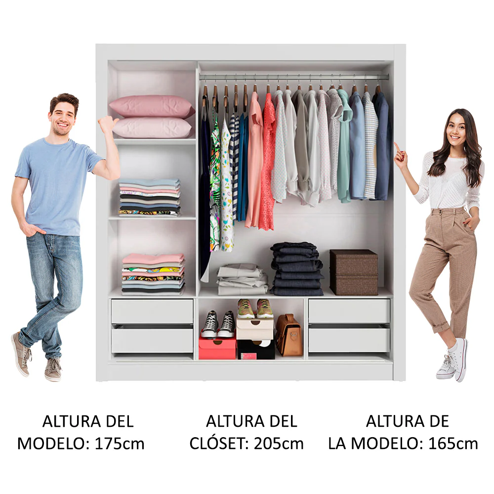 Placard Matrimonial Lyon Plus 3 Puertas Corredizas con Espejos 4 Cajones Blanco/Marrón - Image 5