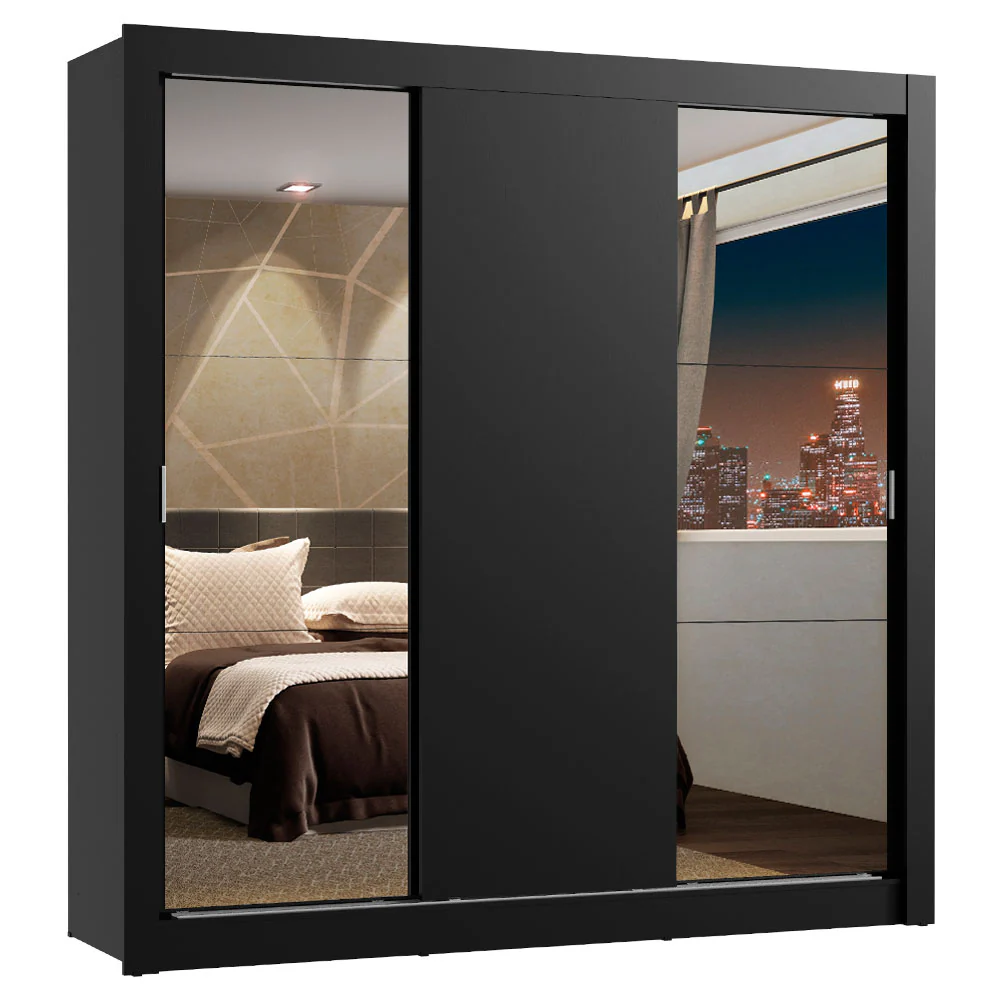 Placard Matrimonial Lyon Plus 3 Puertas Corredizas con Espejos 4 Cajones Negro - Image 3