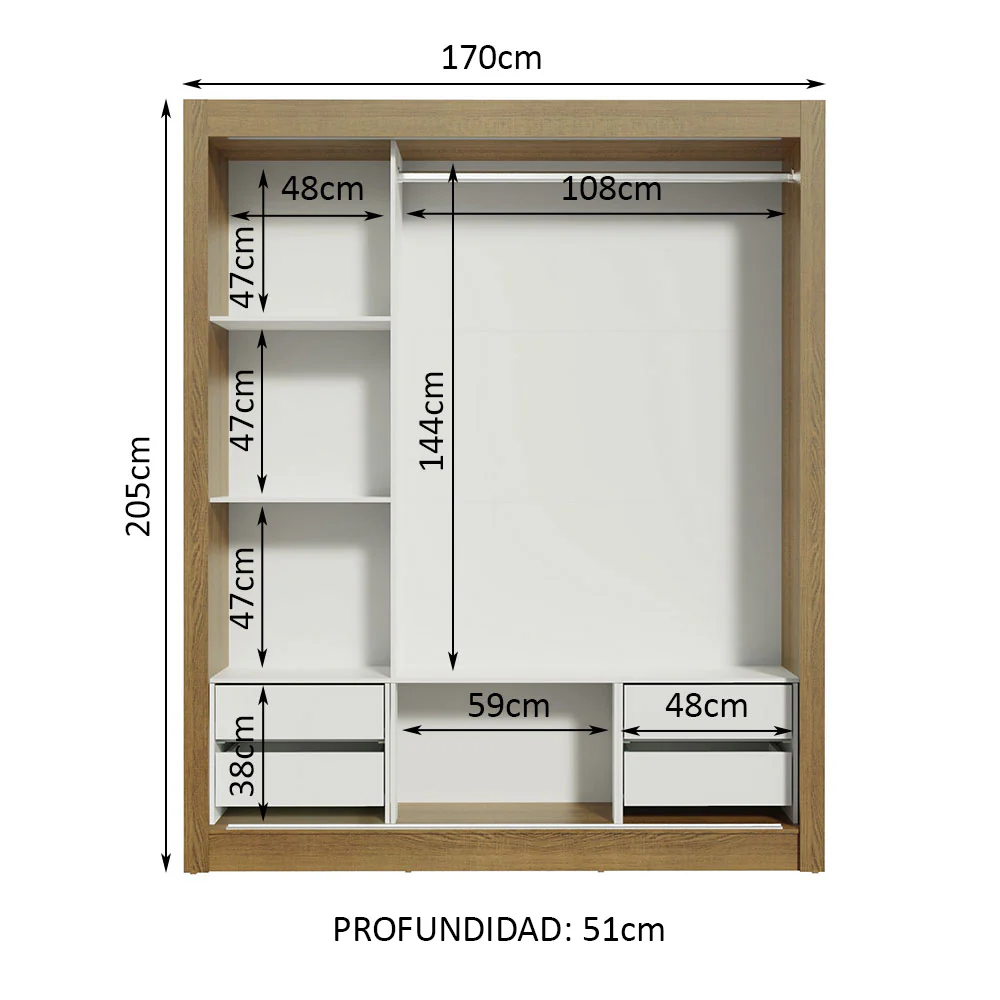 Placard Matrimonial Lyon Plus 3 Puertas Corredizas de Espejo 4 Cajones Marrón - Image 4
