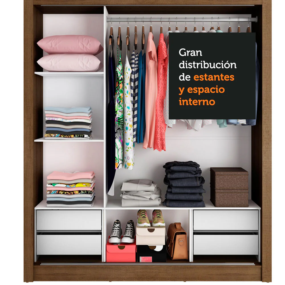 Placard Matrimonial Lyon Plus 3 Puertas Corredizas de Espejo 4 Cajones Marrón - Image 7