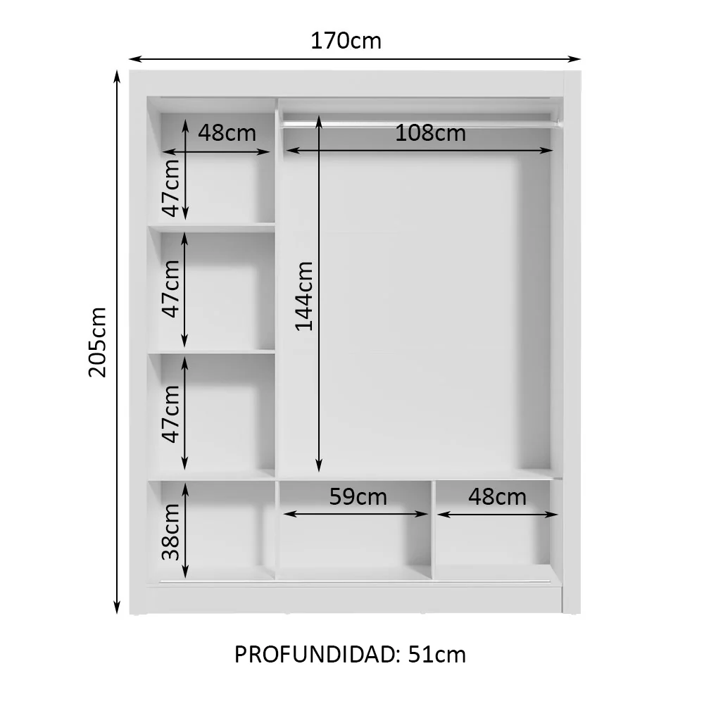 Placard Matrimonial Monaco 3 Puertas Corredizas 1 con Espejo - Blanco/Marrón - Image 4