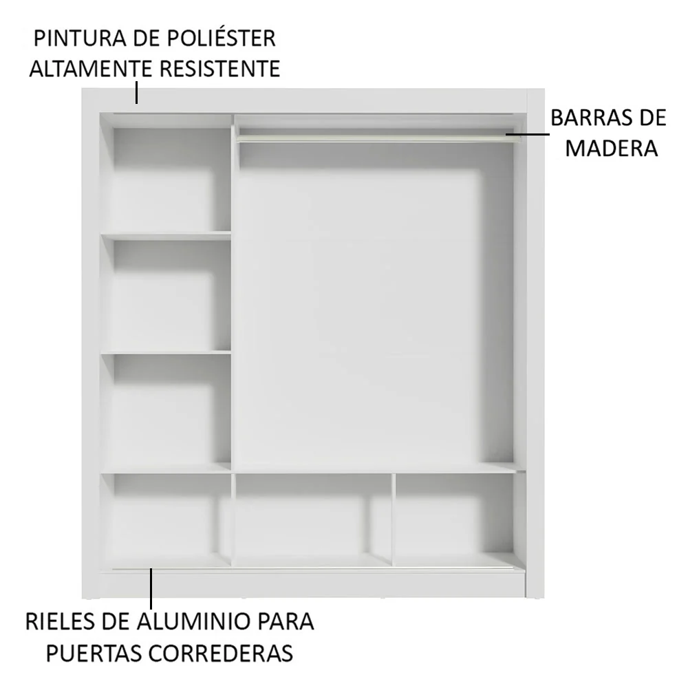 Placard Matrimonial Monaco 3 Puertas Corredizas 1 con Espejo - Blanco/Marrón - Image 6