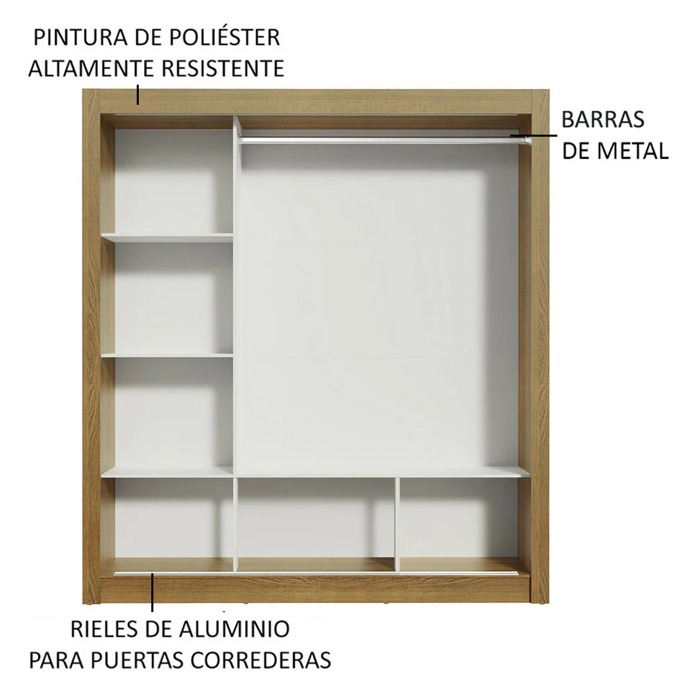 Placard Matrimonial Monaco 3 Puertas Corredizas 1 con Espejo - Marrón/Blanco - Image 6