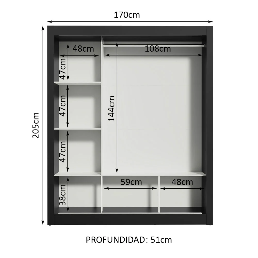Placard Matrimonial Monaco 3 Puertas Corredizas 1 con Espejo Negro - Image 4