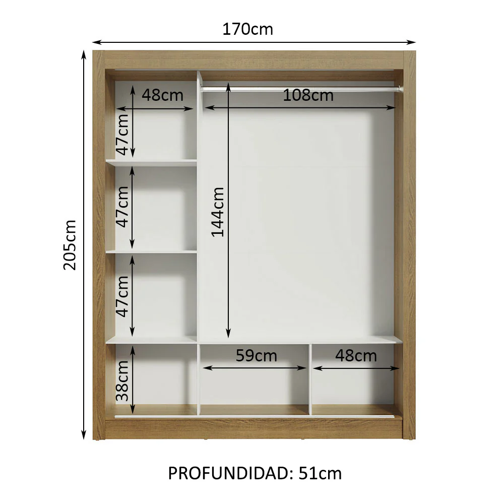 Placard Matrimonial Monaco 3 Puertas Corredizas con Espejo - Marrón - Image 4