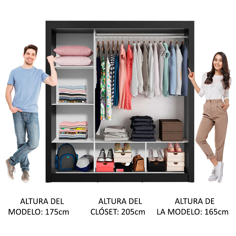 Placard Matrimonial Monaco 3 Puertas Corredizas con Espejo Negro - Image 5