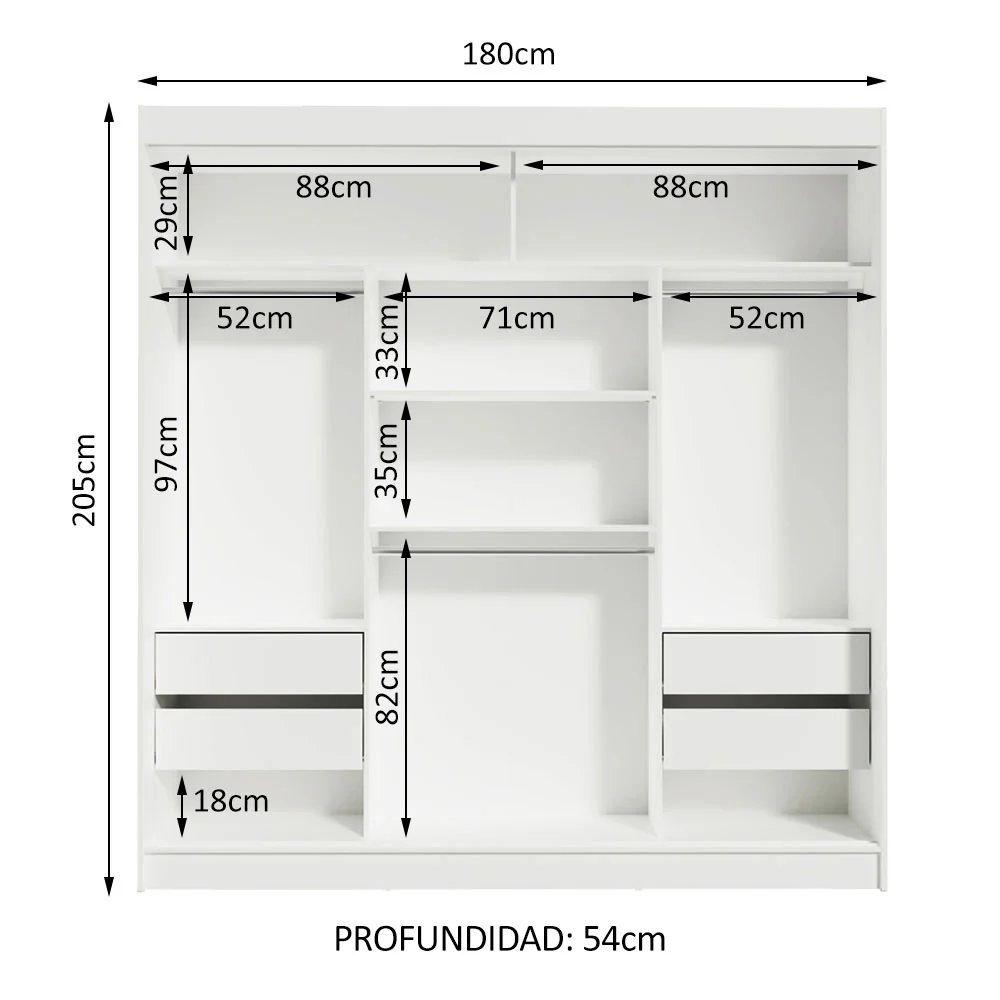 Placard Matrimonial Reno 3 Puertas Corredizas - Blanco/Negro - Image 9