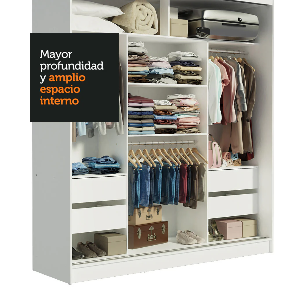 Placard Matrimonial Reno 3 Puertas Corredizas Con Espejo - Blanco/Marrón - Image 6