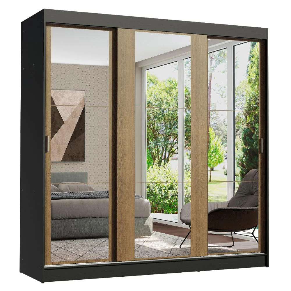 Placard Matrimonial Reno 3 Puertas Corredizas con Espejo Negro/Marrón - Image 3