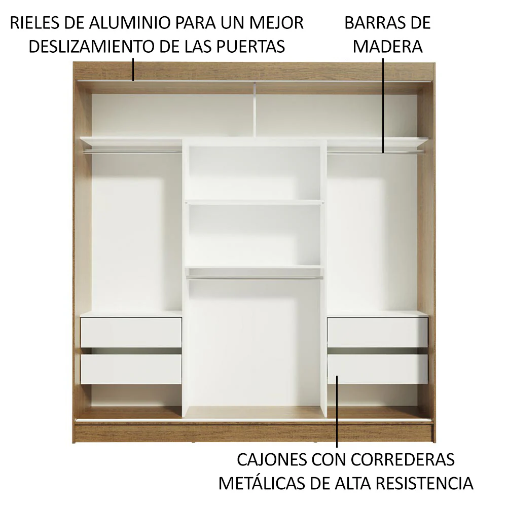 Placard Matrimonial Reno 3 Puertas Corredizas con Espejos Marrón/Negro - Image 5