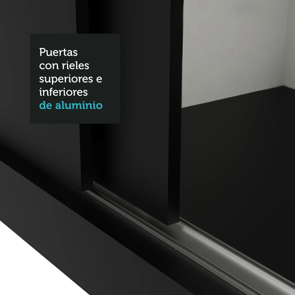 Placard Matrimonial Reno 3 Puertas Corredizas con Espejos Negro - Image 7