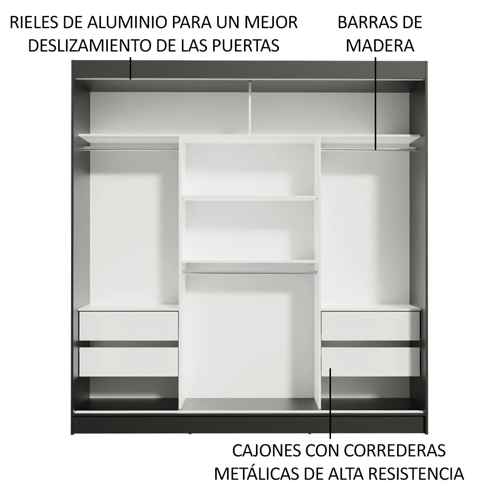 Placard Matrimonial Reno 3 Puertas Corredizas con Espejos Negro/Marrón - Image 5