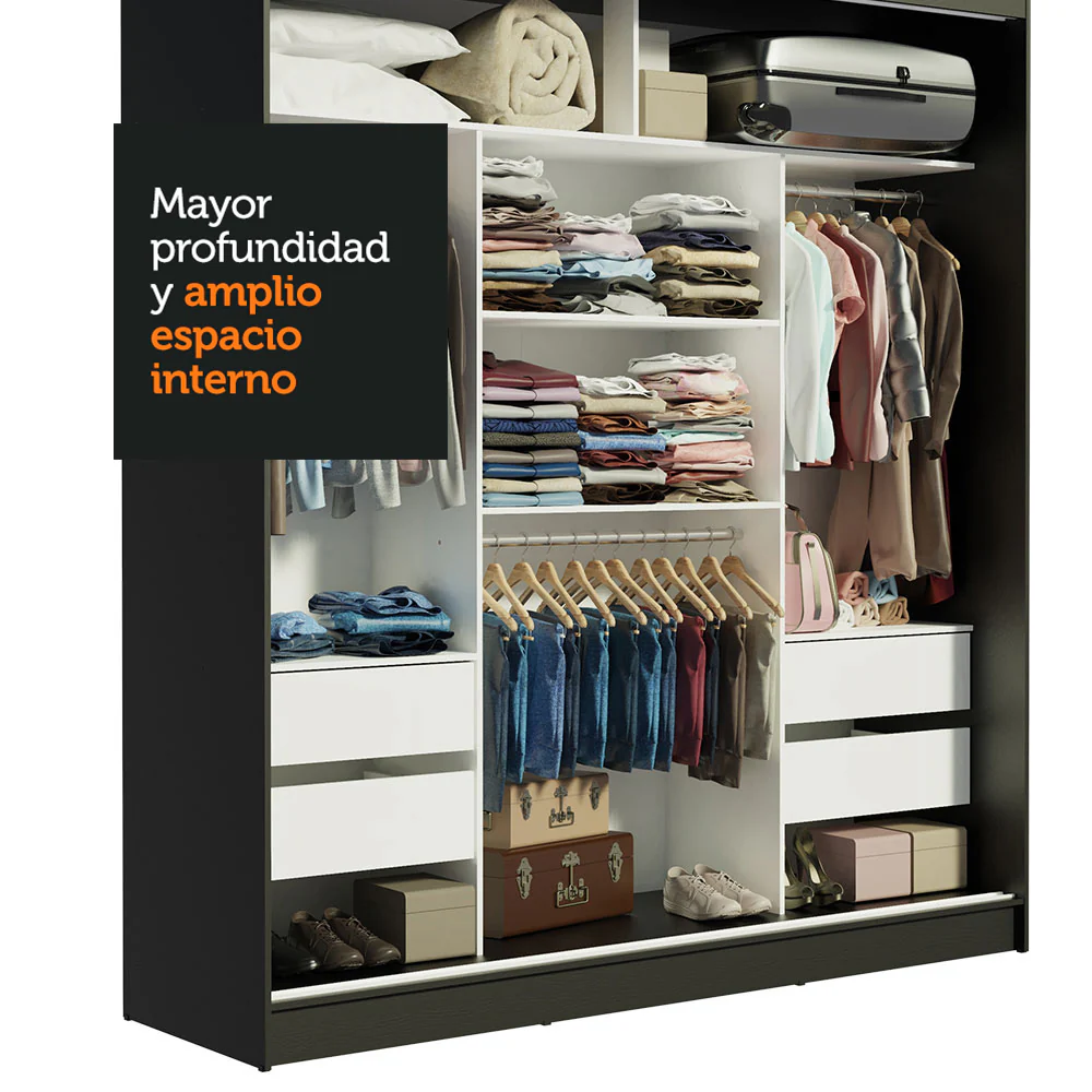 Placard Matrimonial Reno 3 Puertas Corredizas con Espejos Negro/Marrón - Image 6