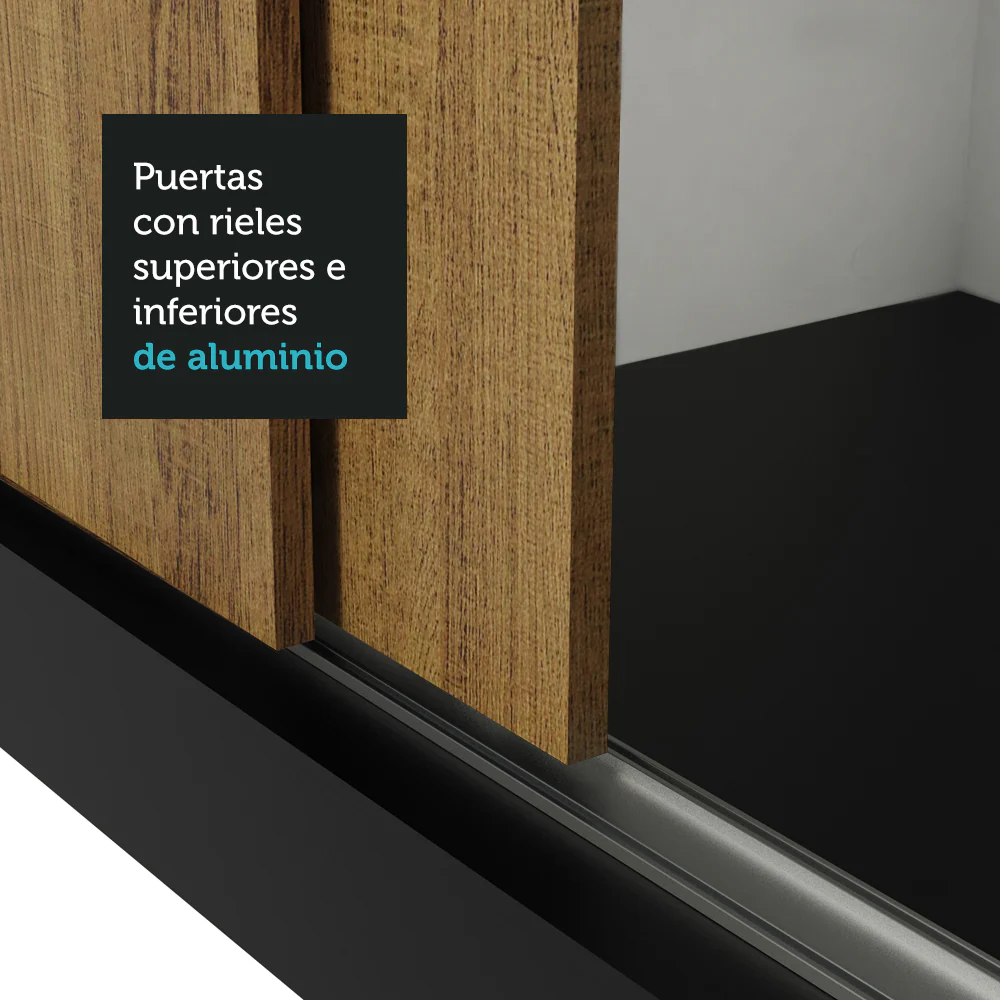 Placard Matrimonial Reno 3 Puertas Corredizas con Espejos Negro/Marrón - Image 7