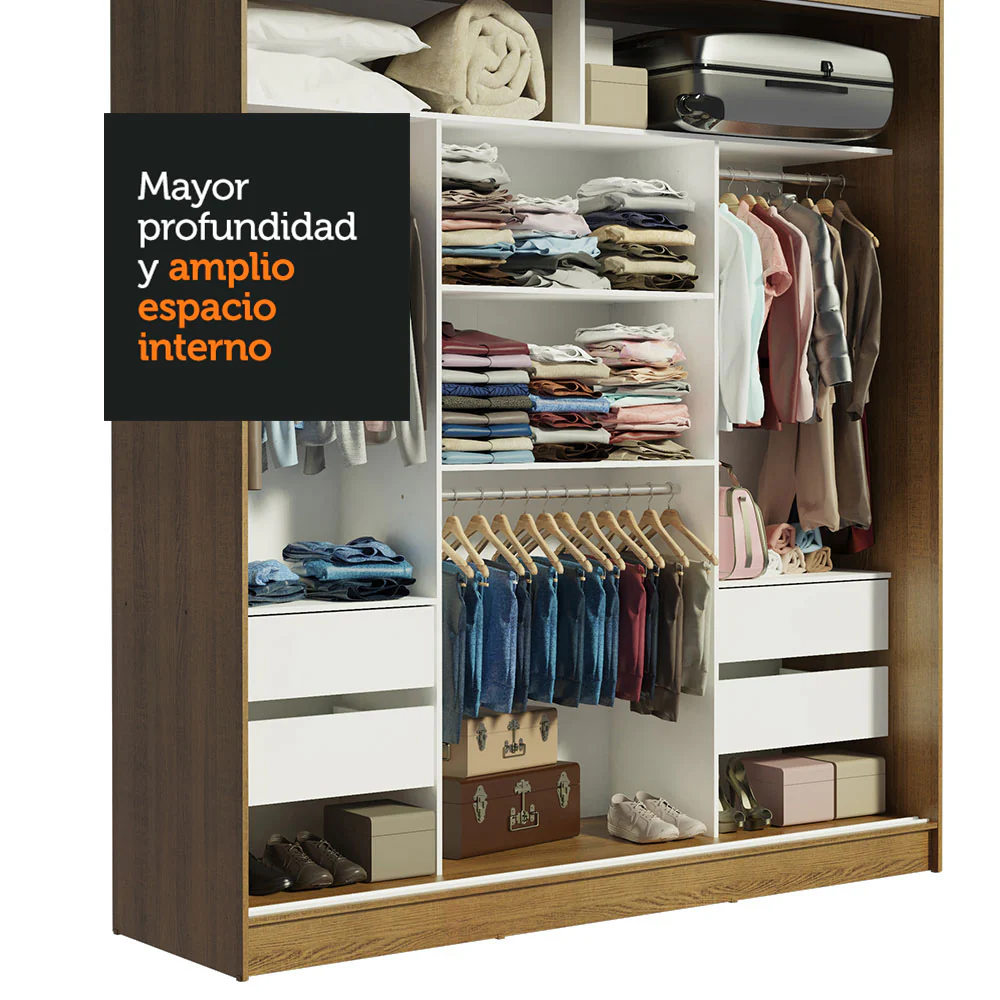 Placard Matrimonial Reno 3 Puertas Corredizas Marrón/Negro - Image 6