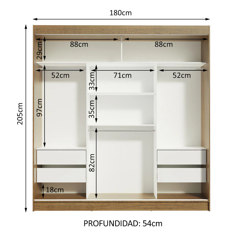Placard Matrimonial Reno 3 Puertas Corredizas Marrón/Negro - Image 9