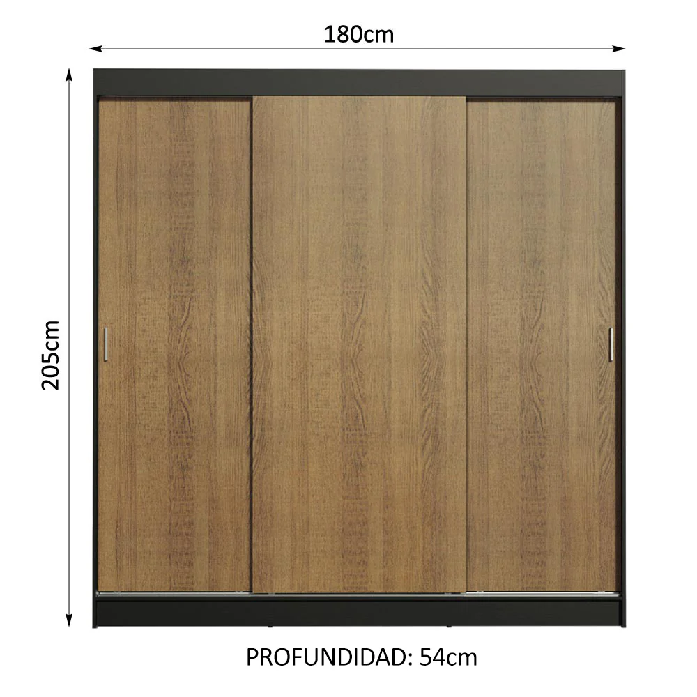 Placard Matrimonial Reno 3 Puertas Corredizas Negro/Marrón - Image 2