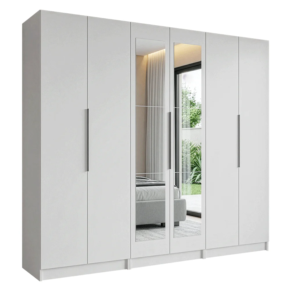 Placard Modular 240 cm 6 Puertas con Espejos 4 Cajones Blanco Neo Madesa 02 - Image 3