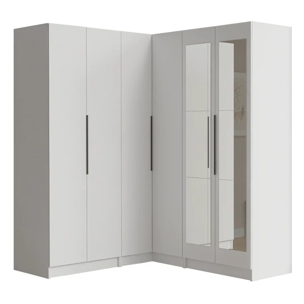 Placard Modular de Esquinero 350 cm 6 Puertas con Espejos 4 Cajones Blanco Neo Madesa 02 - Image 3