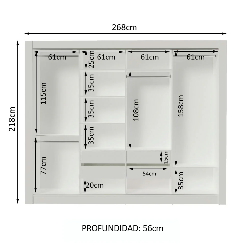 Placard Ropero Matrimonial Madesa Alabama 4 Puertas Corredizas con Espejos Blanco - Image 9