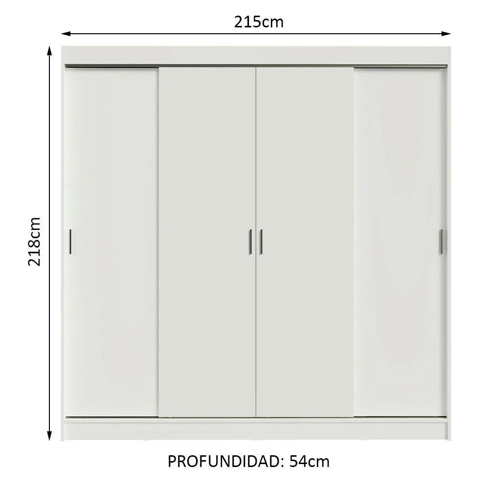 Placard Ropero Matrimonial Madesa Austin 4 Puertas Corredizas 3 Cajones Blanco - Image 2