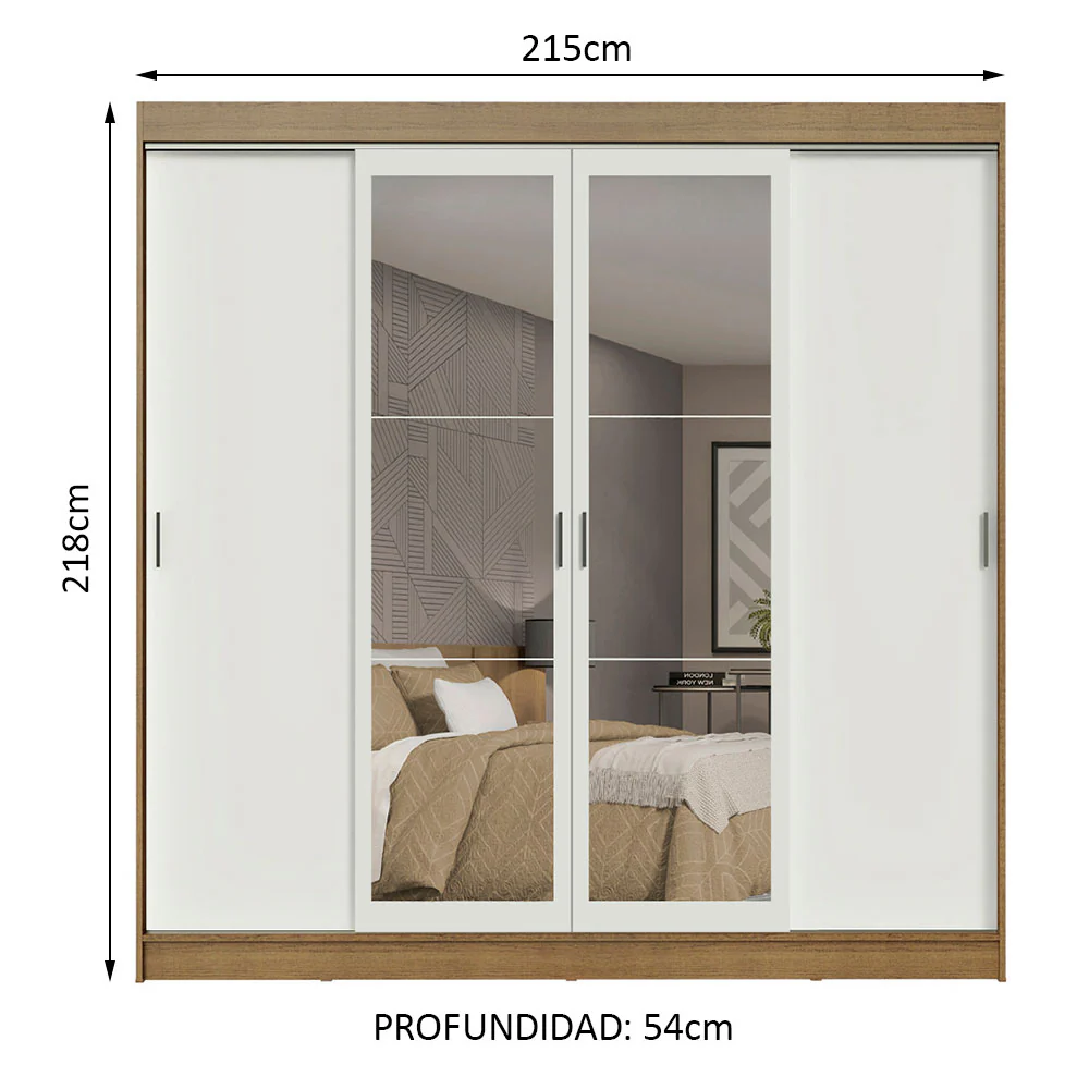 Placard Ropero Matrimonial Madesa Austin 4 Puertas Corredizas con Espejos 3 Cajones Marrón/Blanco - Image 2