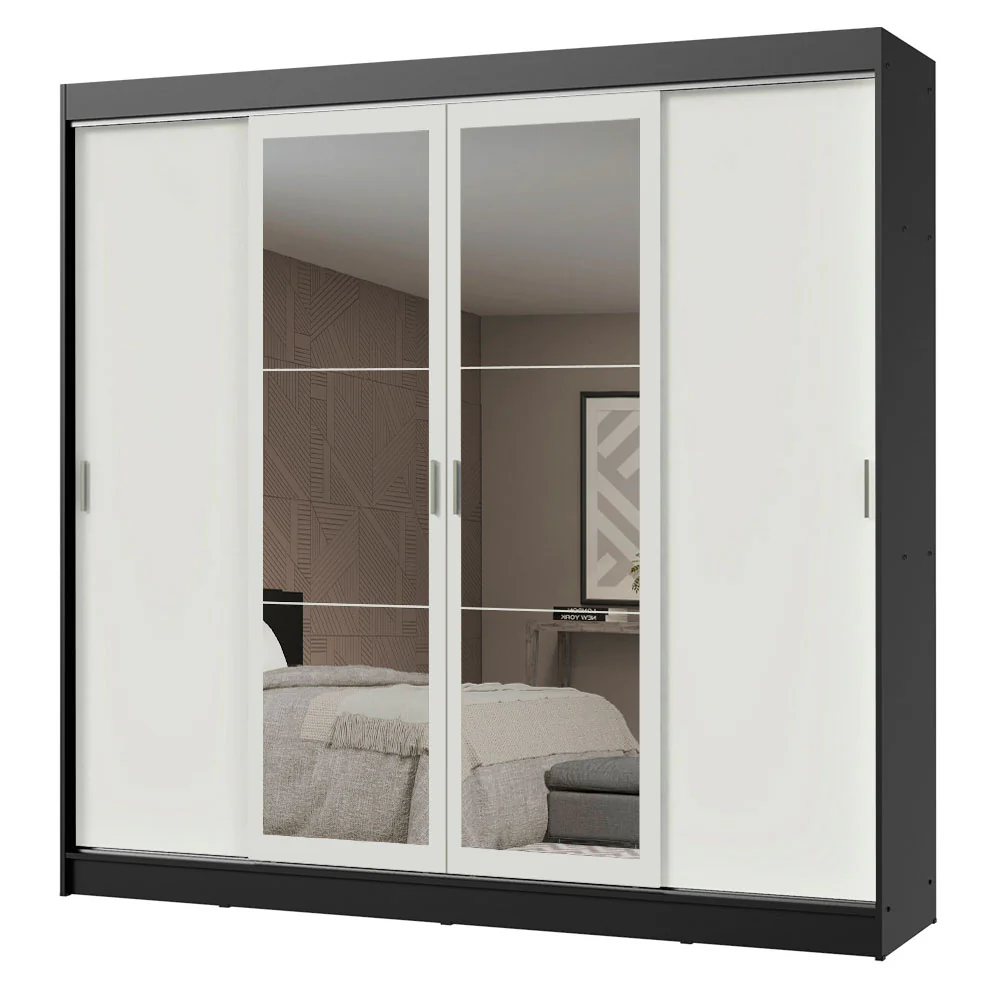 Placard Ropero Matrimonial Madesa Austin 4 Puertas Corredizas con Espejos 3 Cajones Negro/Blanco - Image 3