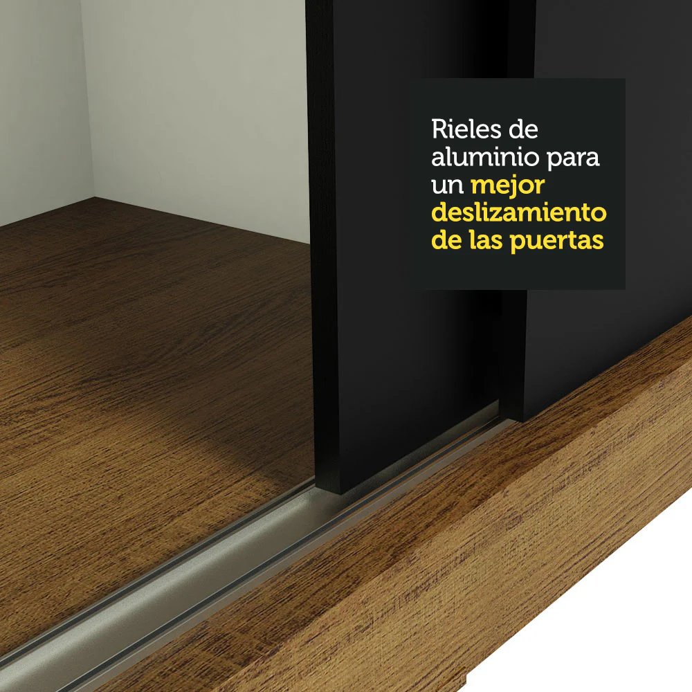 Placard Ropero Matrimonial Madesa Istambul 3 Puertas Corredizas con Espejos 3 Cajones Marrón/Negro - Image 9