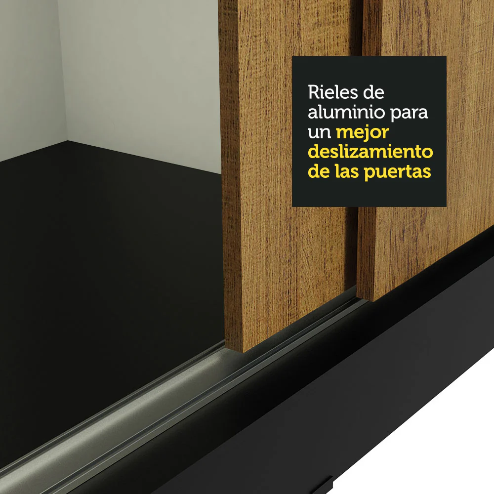 Placard Ropero Matrimonial Madesa Istambul 3 Puertas Corredizas de Espejo 3 Cajones Negro/Marrón - Image 9