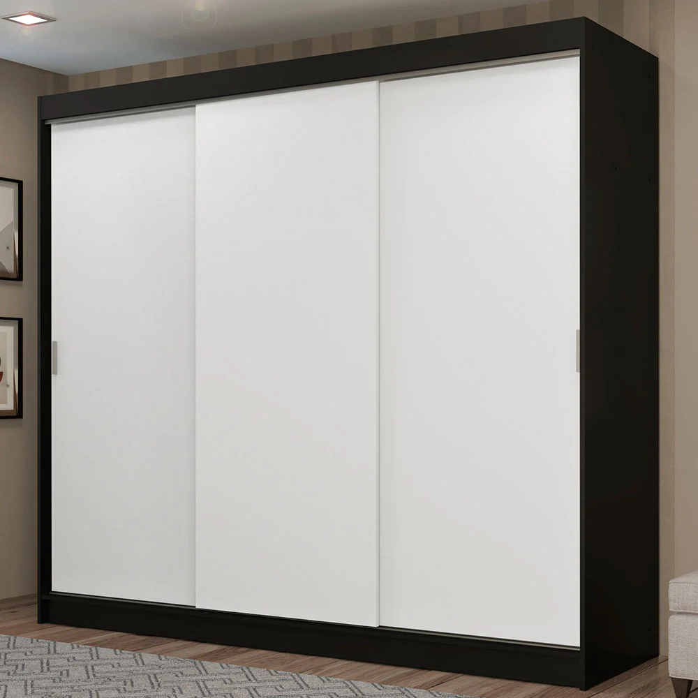 Placard Ropero Matrimonial Madesa Kansas 3 Puertas Corredizas 3 Cajones Negro/Blanco